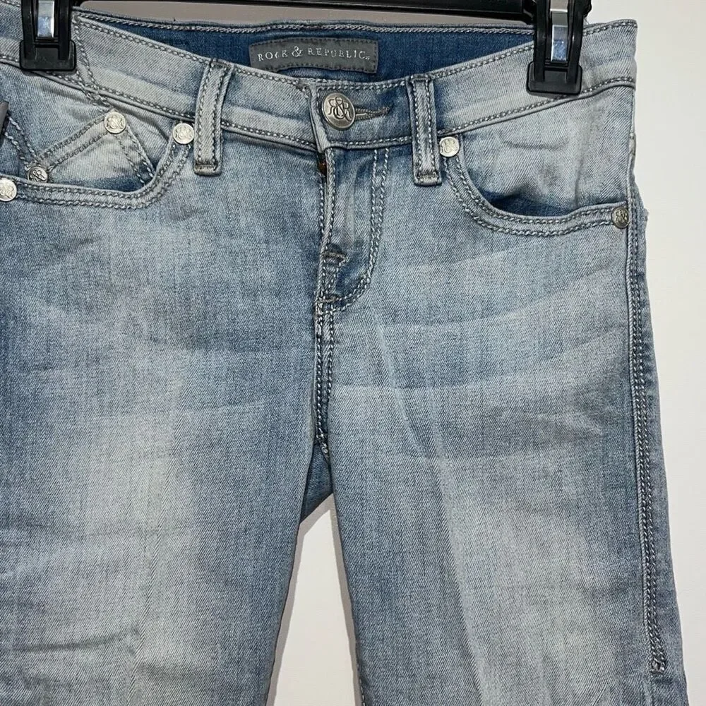 Rock & Republic‎ Women's Blue Roskilde Low Rise Cropped Capri Denim Jeans Size 0